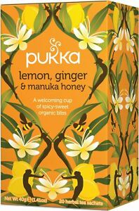 PUKKA LEMON, GINGER & MANUKA HONEY ORGANIC HERBAL TEA BAGS x 20